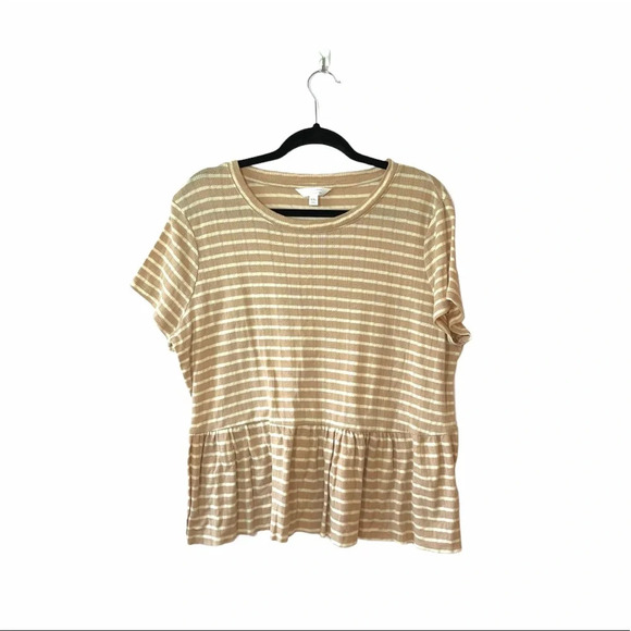 LC Lauren Conrad Tan & White Striped Short Sleeve Peplum Top XXlarge Women’s - Picture 10 of 10